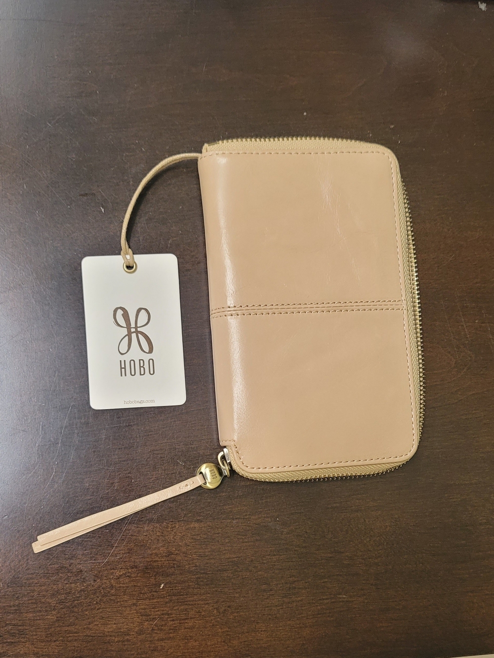 HOBO Beige Leather Zip Wrist Wallet